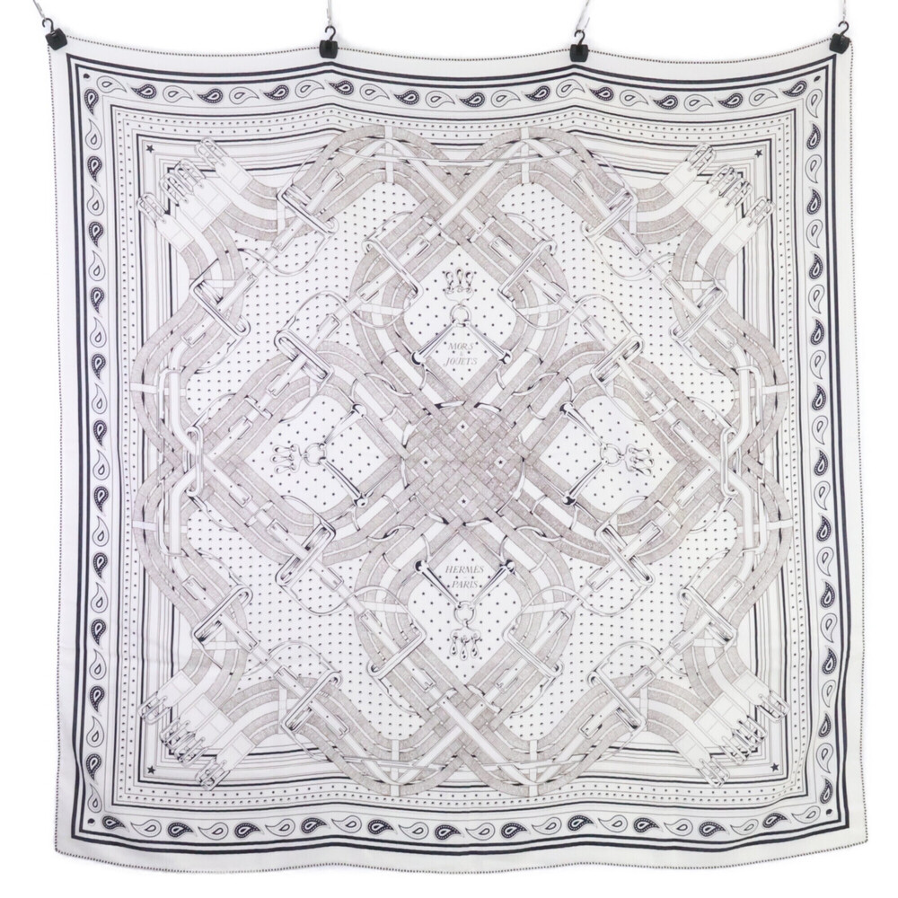 HERMES 26SS Mors a Jouets Cashmere Silk Carre Geant 140 Scarf/Muffler White x...